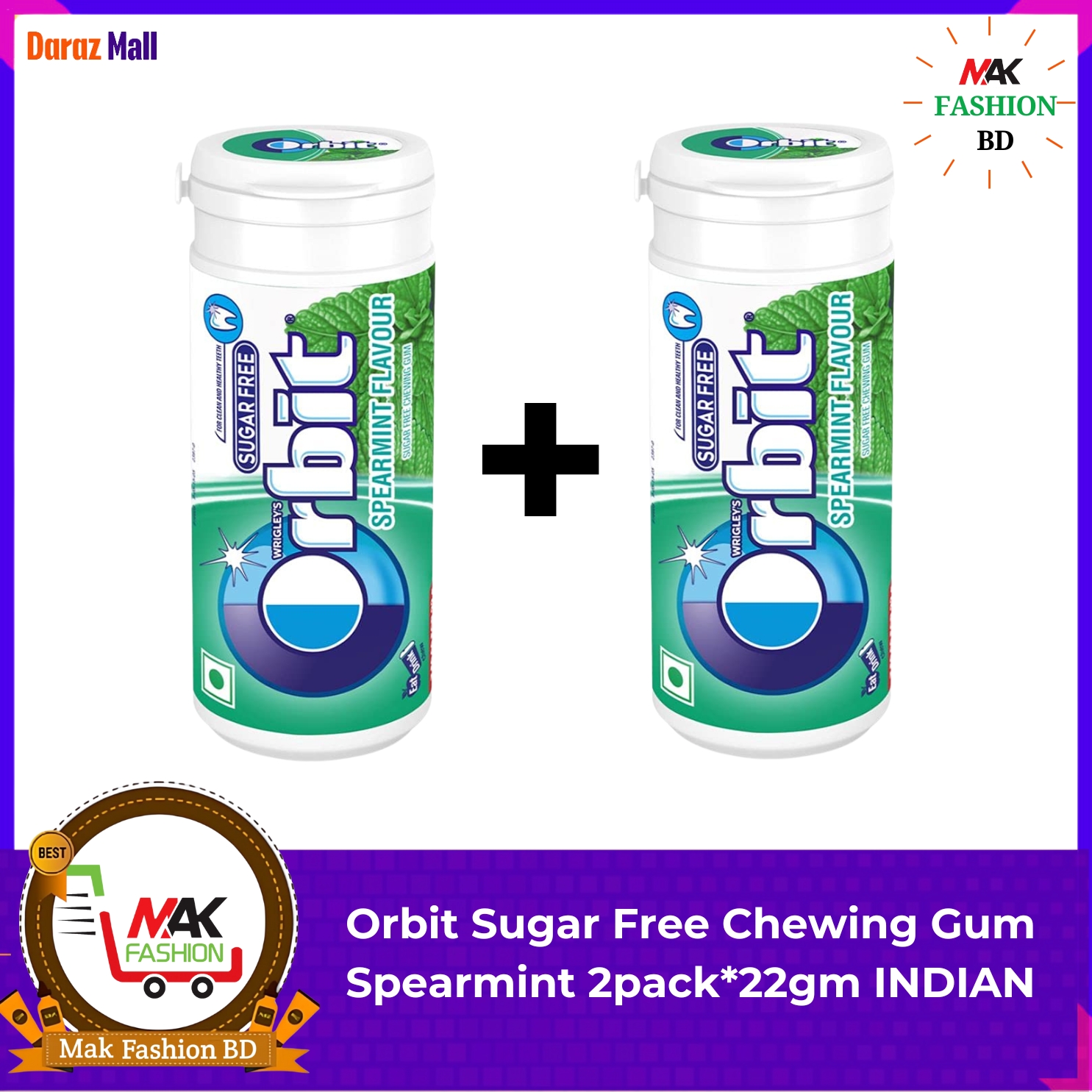 Orbit Sugar Free Chewing Gum Spearmint 2pack*22gm INDIAN. 
