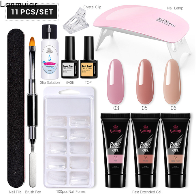 Lanmuiar 11pcs set 3 Color Polygel Nail Kit Nail Builder Kit Nail