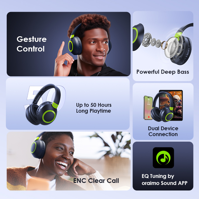 oraimo BoomPop2S ENC Over-Ear Wireless Headphones. 
