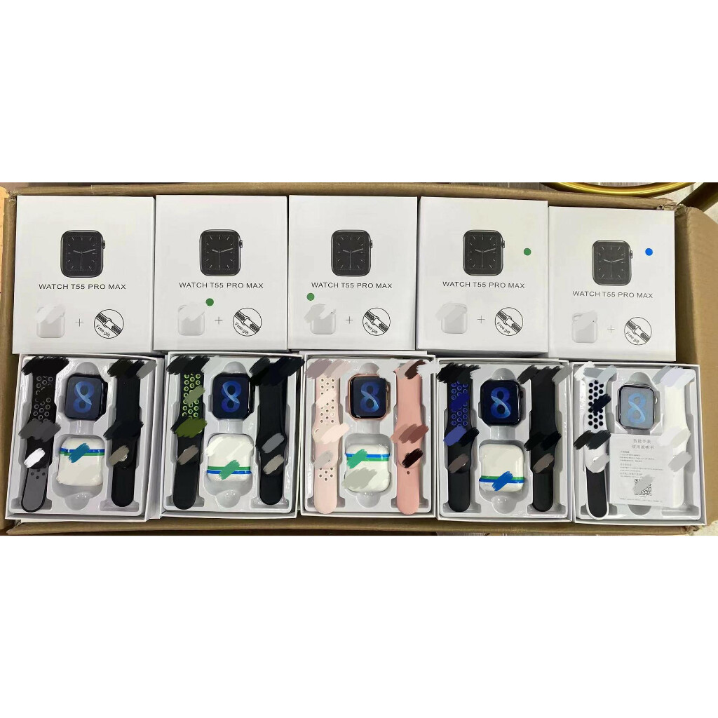 FREE Shipping CODGift Box Smart Watch T55 Pro Max with Pro 4 Earphones Hot Selling Call Heart Rate Fitness Tracker Samsung Huawei Xiaomi Smart Watch. 