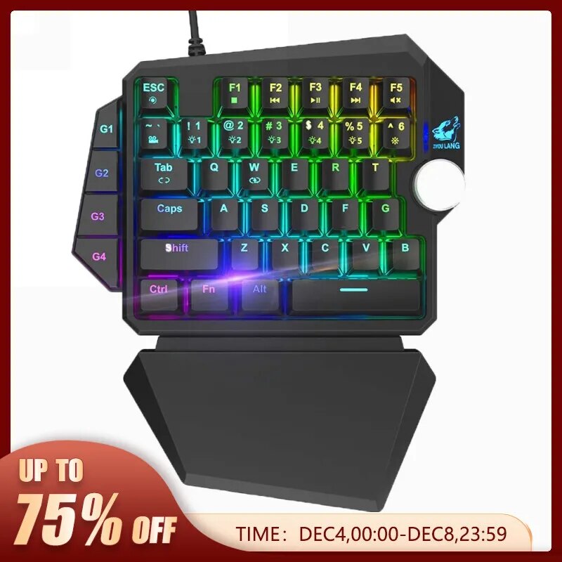 K5 Single-Handed Mechanical Gaming Keyboard RGB Ergonomic Multimedia Knob Detachable Wrist Rest for Laptop Computer Xbox PS4