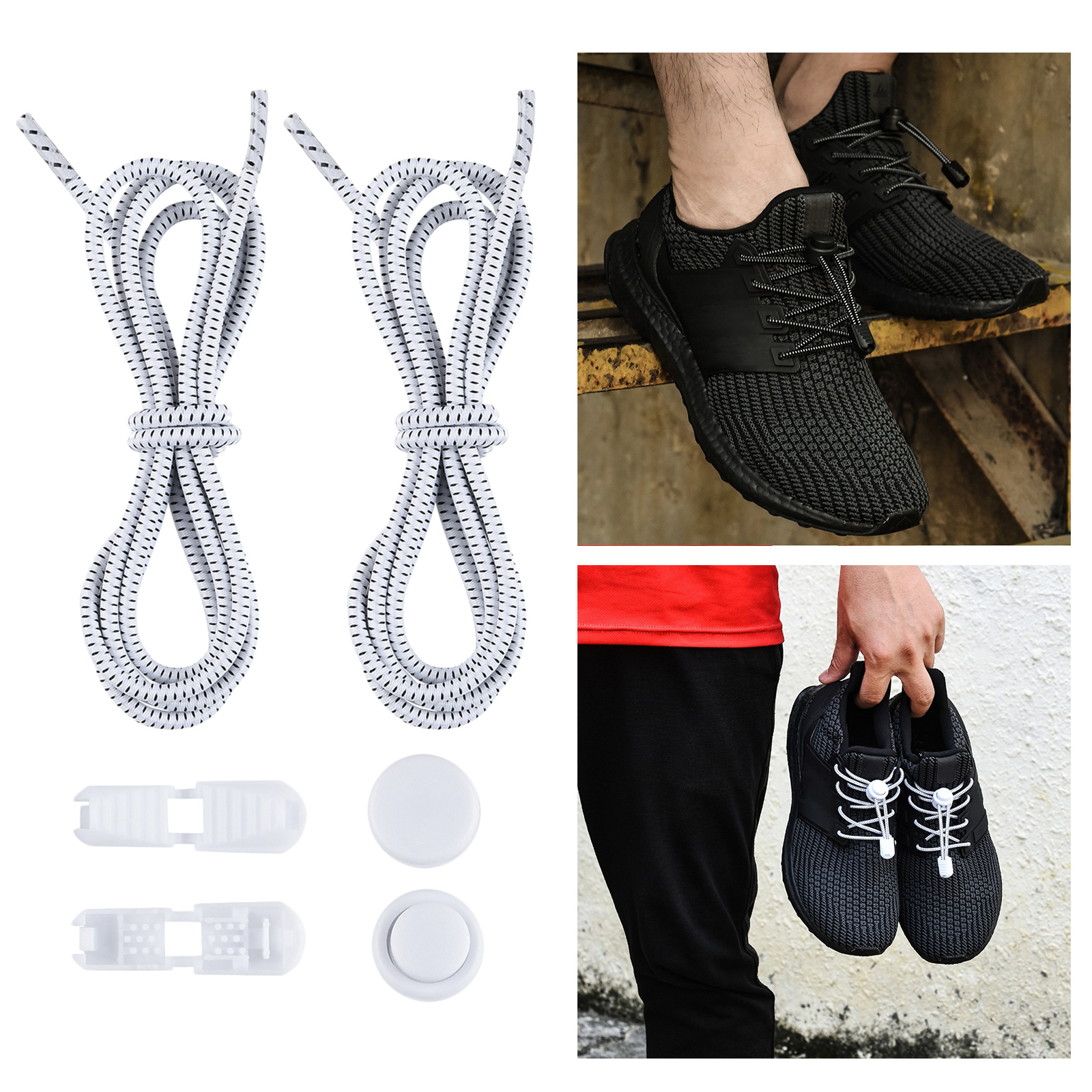 Hellery Elastic Shoe Laces No Tie Elastic Shoelaces with Lock Device Adjustable Tieless Shoe Laces Strings Fits Adults and Kids Boots and Casual Shoes. 