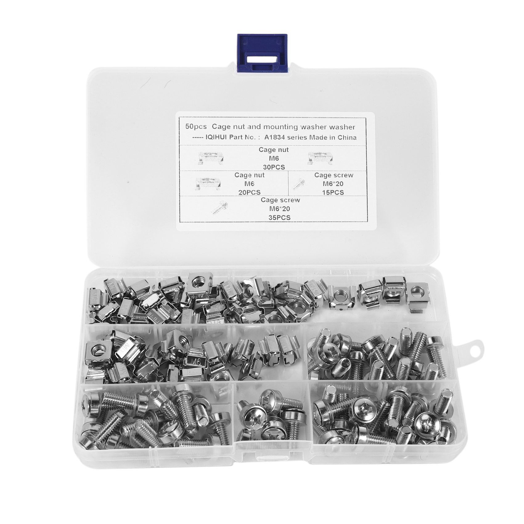 100 Sets M6 Square Hole Hardware Cage Nuts&Mounting Screws Washers for Server Rack and Cabinet(M6 x 20mm). 