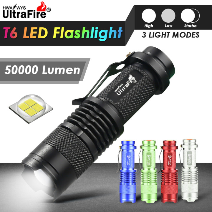 【3 Light Modes & 50000 Lumens】flashlight re-chargeable heavyduty flashlight super bright Ultrafire Powerful Zoom 50000LM T6 3 Modes Zoomable LED Flashlight TorchLight With Clip emergency light for brown out ta-ctical flashlight