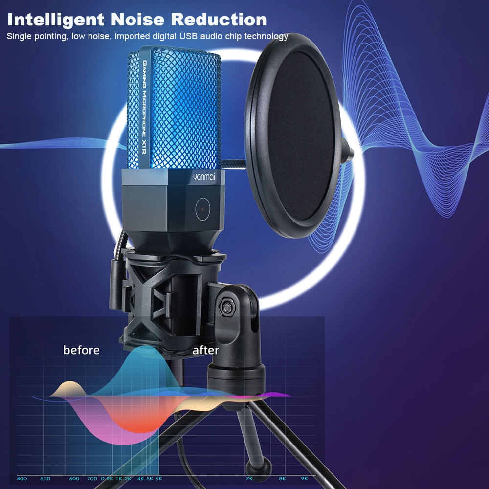 Yanmai X1R E-Sports Gaming Desktop Microphone with RGB Light & Blowout Net. 