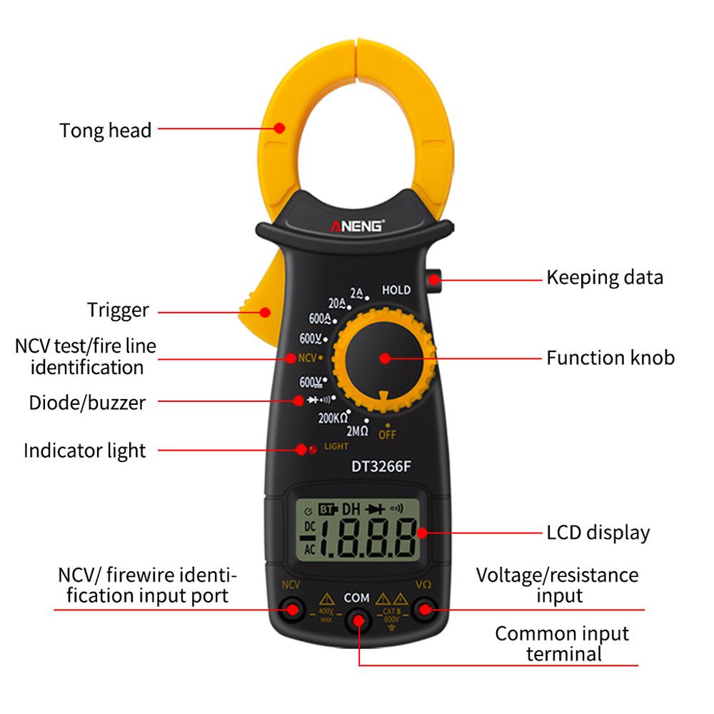 Goglor Digital Clamp Meter Multimeter Auto-Ranging Tacklife DT3266F 600 Amp TRMS 6000 Counts NCV with A-C/DC Voltage Test Resistance Continuity Capacitance Temperature Measure. 