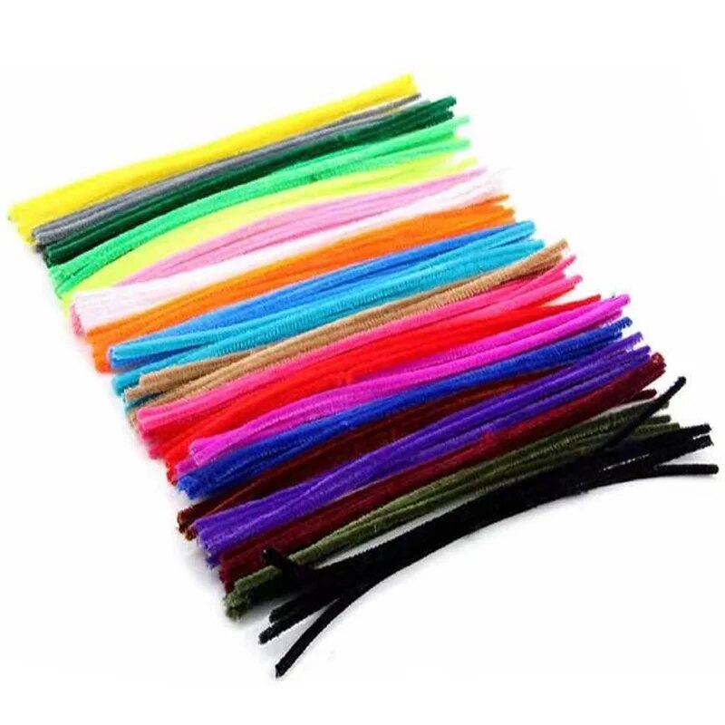 100PCS Colorful Chenille Stem Twisted Rod Wool Root Fluffy Bar Iron Wire DIY Handcraft Twisting Decorations Pipe Cleaners Plush