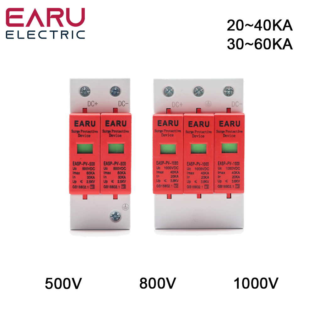 SPD 2P 3P DC 500V 800V 1000V 20KA~40KA 30KA~60KA House Lightning Surge Protector Protective Low-voltage Arrester Device PV Solar