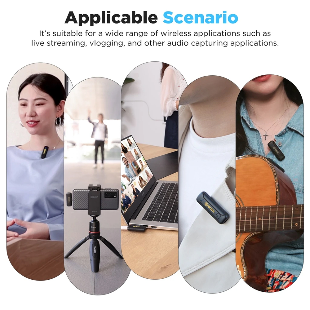 BOYA  BY-WM3T2-D1 Wireless Microphone Lavalier Lapel Plug Play Condenser Mic for iPhone iPad Tablet Laptop IOS Video Record. 
