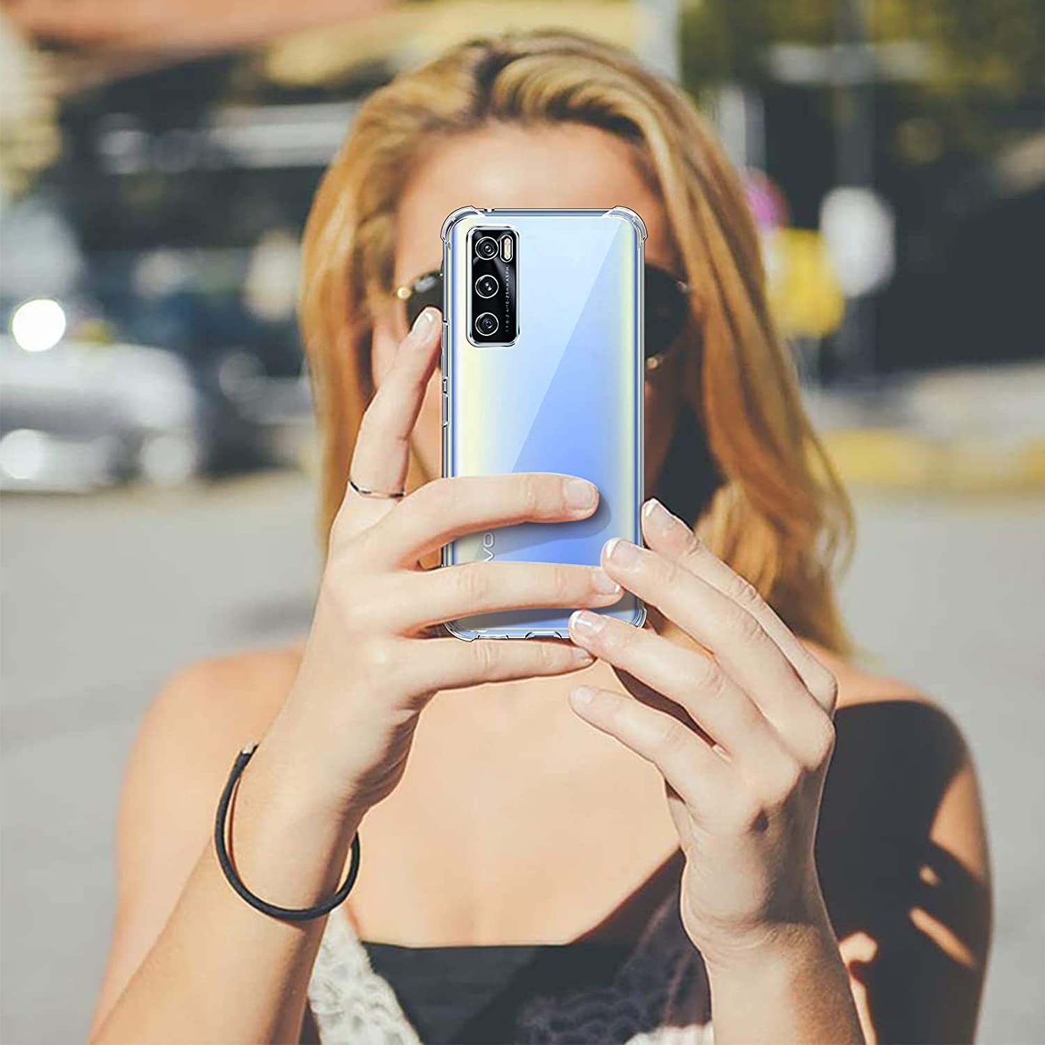 For Vivo V20 SE Back Cover Shockproof Transparent Soft TPU Silicone Protector Phone Case with Shock Absorption Bumper Corners. 