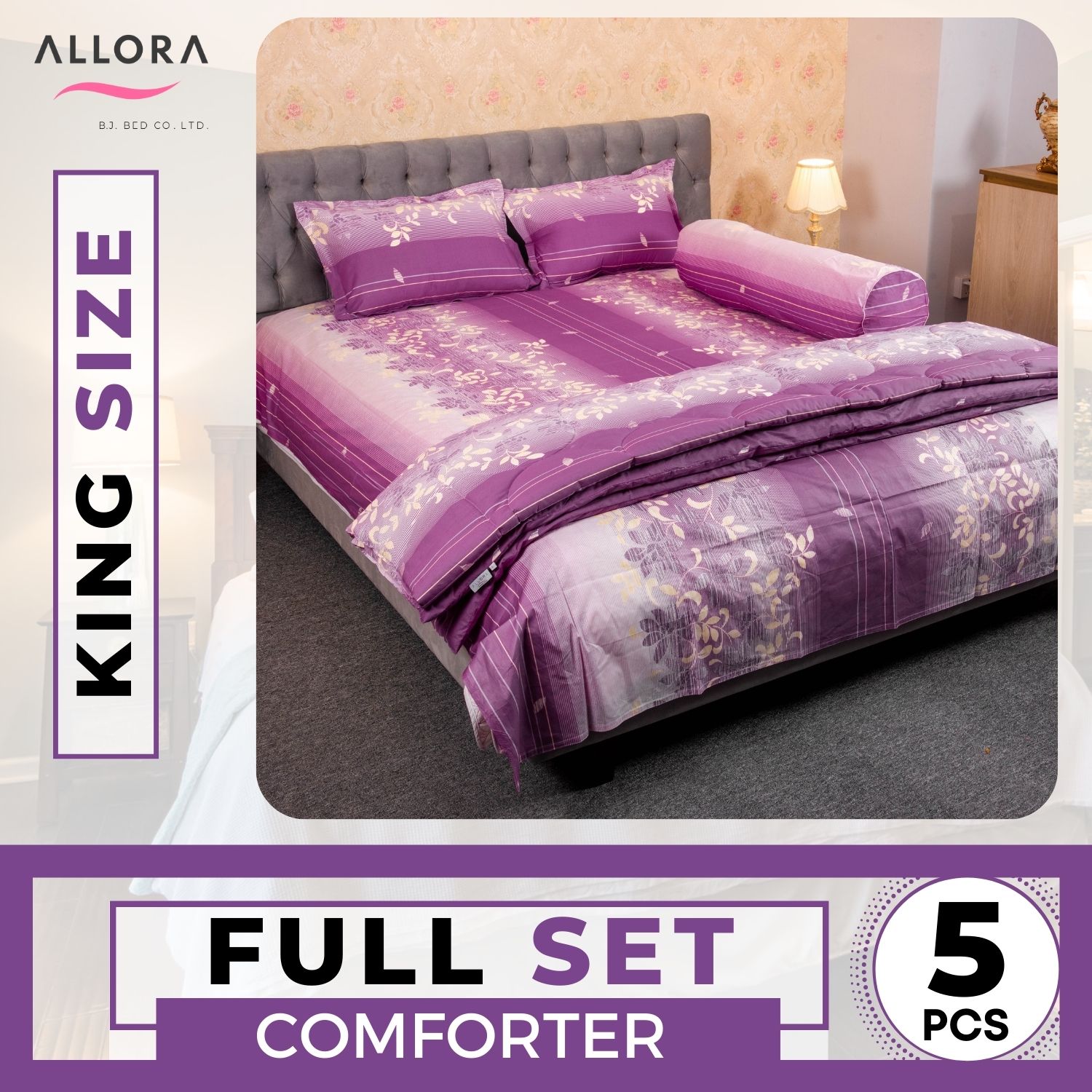 Purple Comforter Set of 5Pcs - Exclusive Comforter Blanket Premium Double King Size Comforter For Winter. 