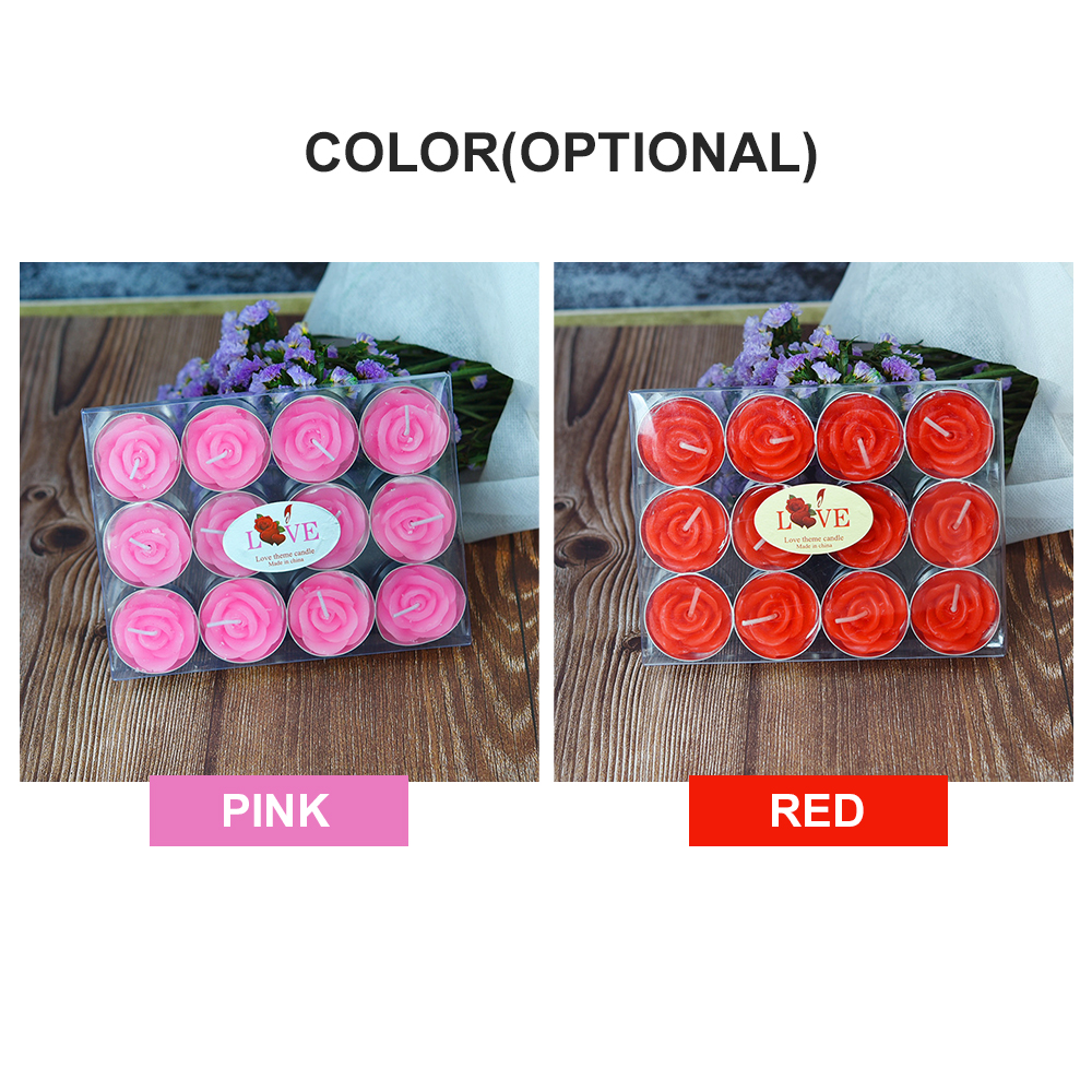 Rose Scented Tea Lights Candles 12 Packs 2 Hours Burn Duration Highly Scented Rose Shaped Candle Set for Wedding Proposal Birthday Valentines Day Festivals Pink. 