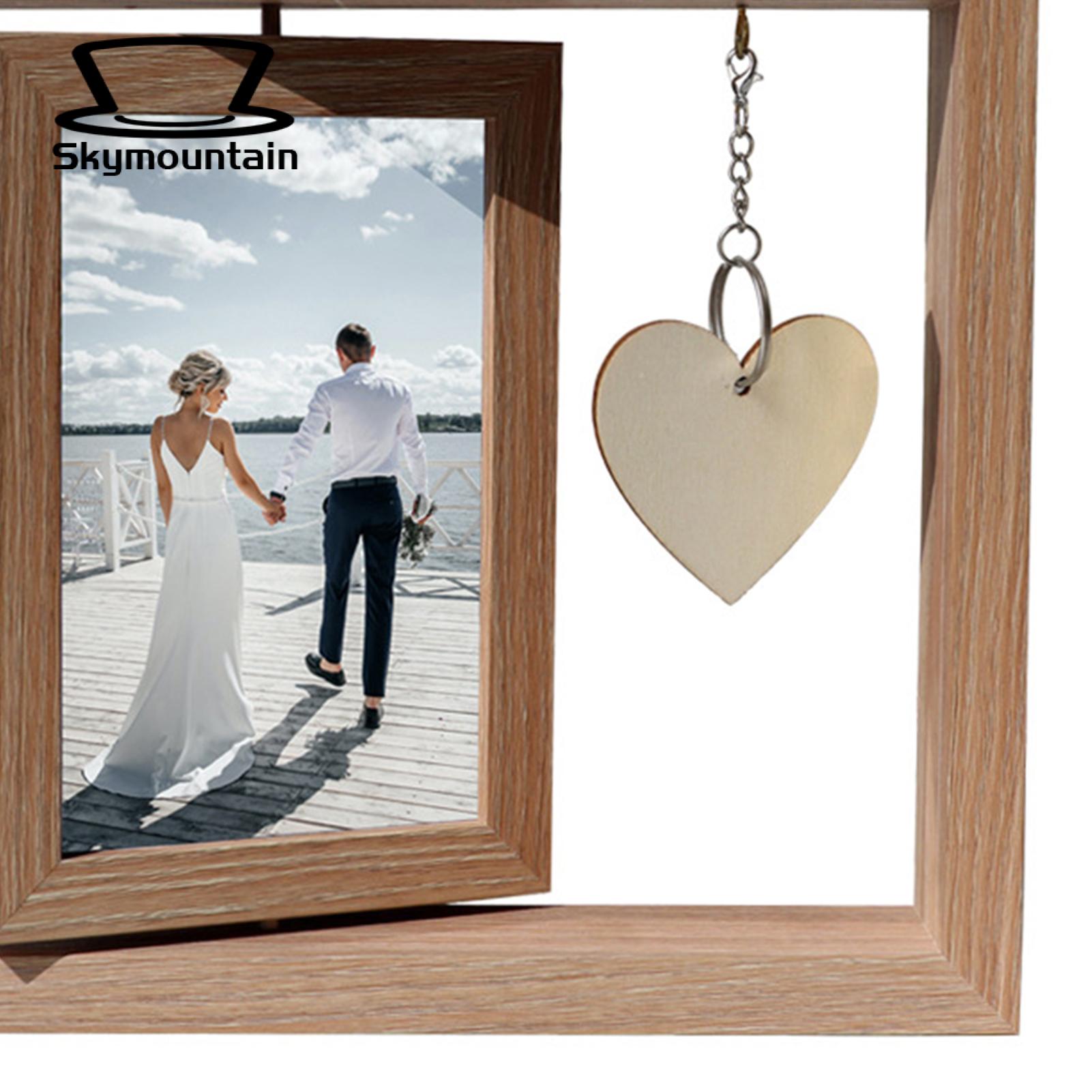 Office Desk Photo Display Double Sided Rotating Wooden Picture Frame with Engd art Pendant Perfect Gift for Dad Husband Photo Frame. 