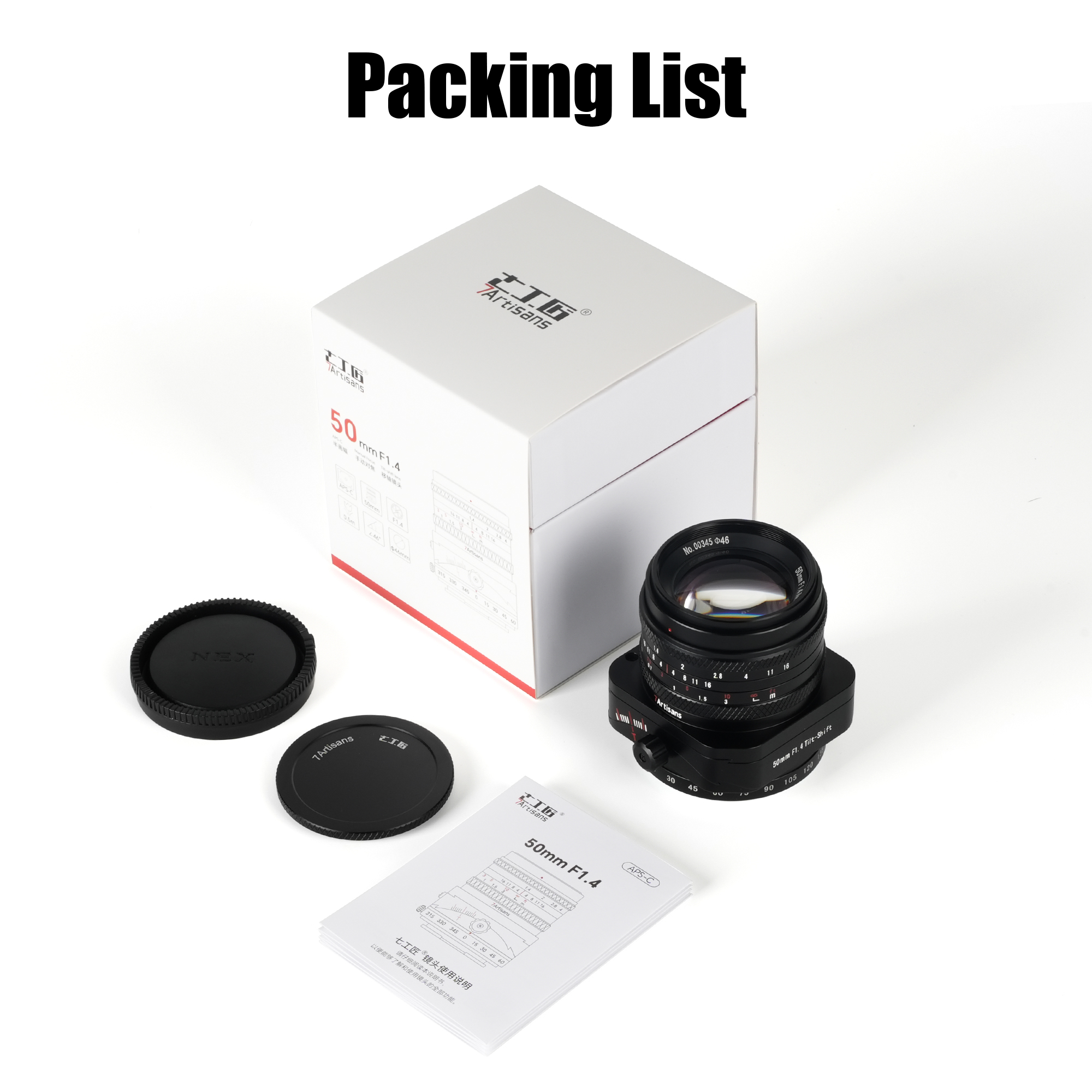 7artisans 50mm F1.4 Tilt-Shift Aps-C Lens 2-In-1 Multi-Function for Sony E,Fuji X,M4/3 Mount Camera. 