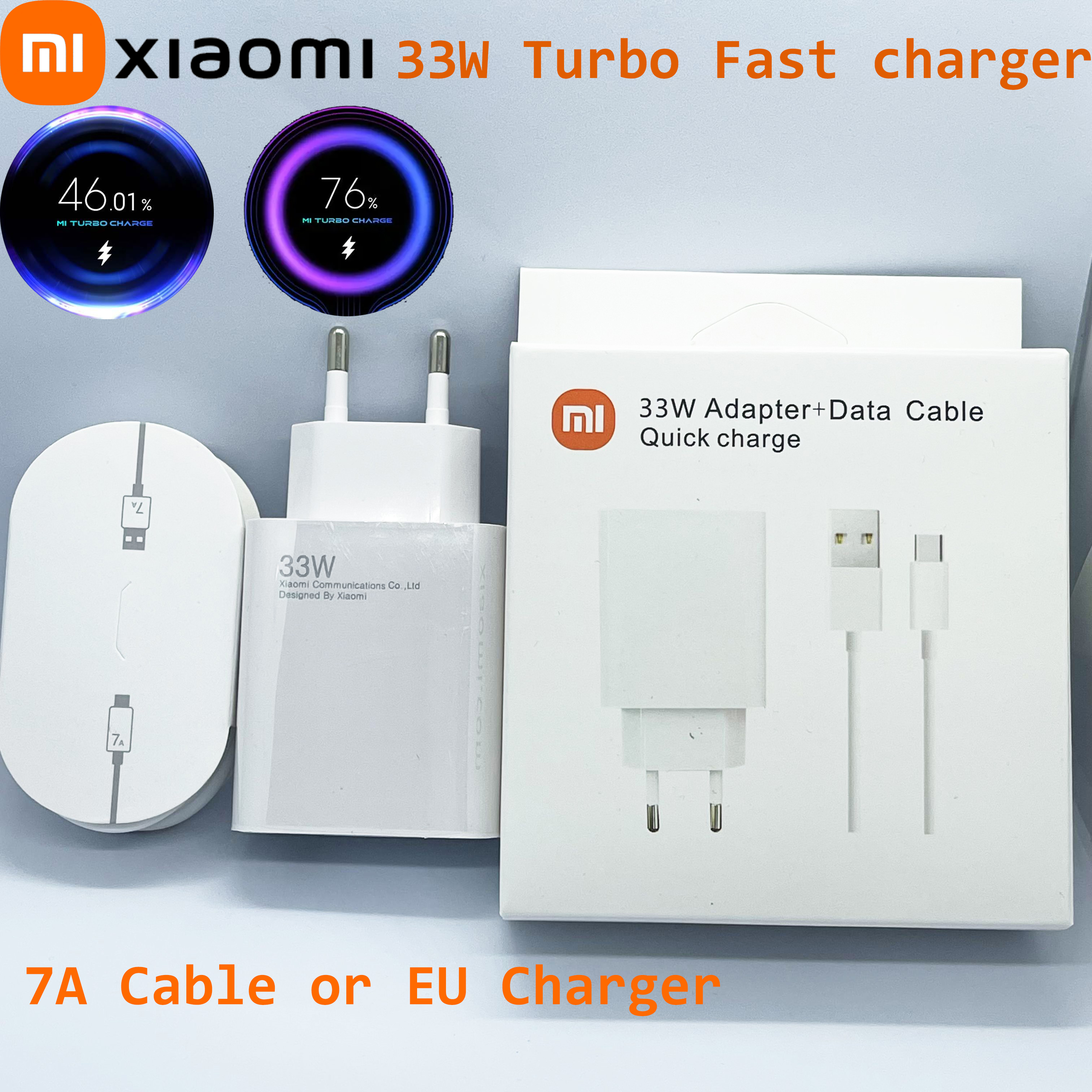 Original Xiaomi Redmi 33W EU Plug Turbo Fast Charger With 7A TYPE-C Cable For Mi 10T pro Mi10T Mi11 Mi11lite Mi11T Pro K20 K30 K40 Note 9 8 7 pro Mi 11 Poco X3 F3 Etc. 