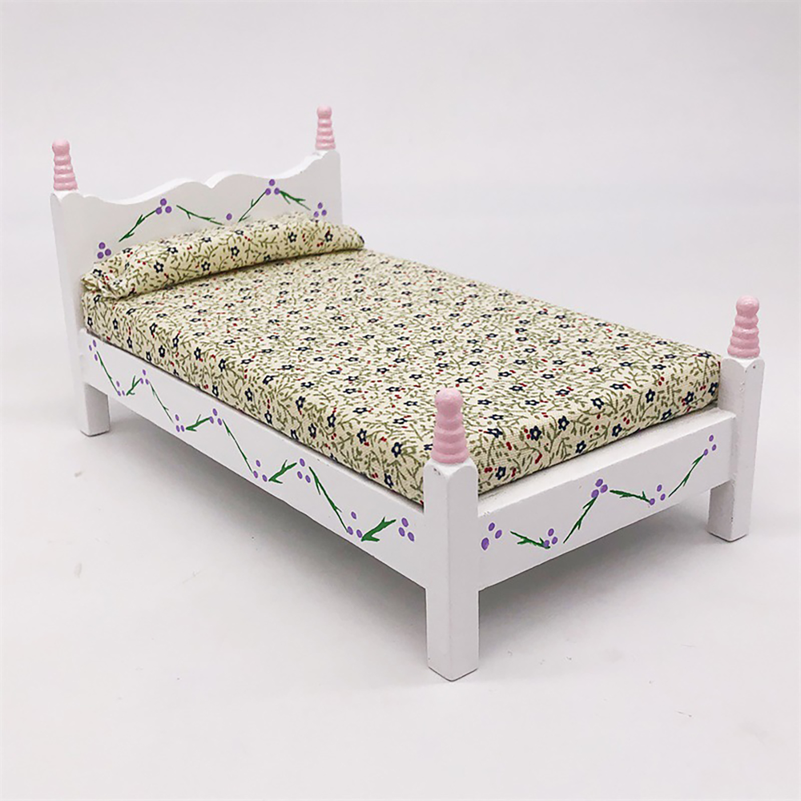 1:12 Miniature Bed Multi-use Cute Wood Miniature Bed Display for Home. 