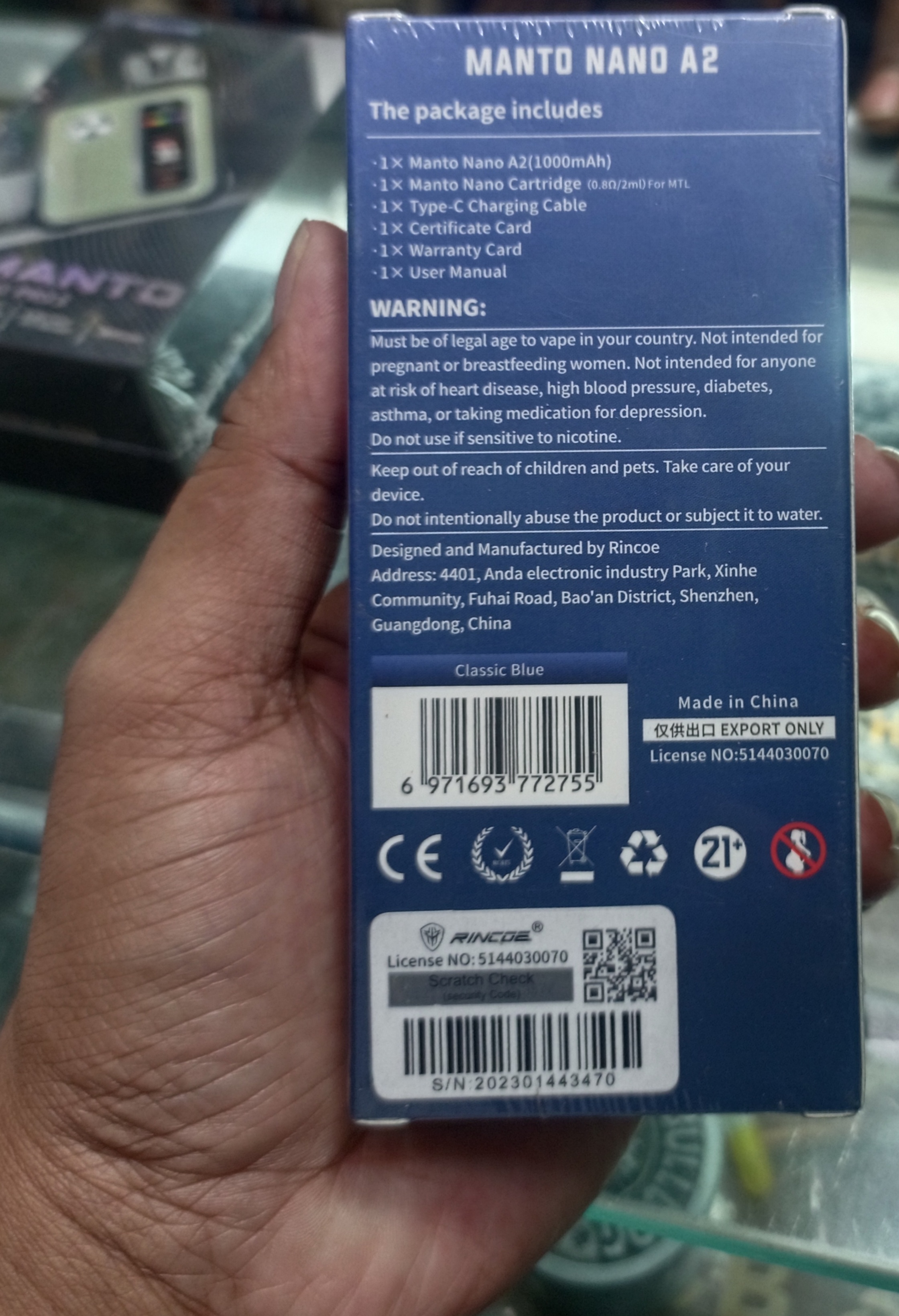 Vape Rincoe Manto Nano A2 Pod System Kit 1000mAh 2ml new (60ml Flavour Juice free). 