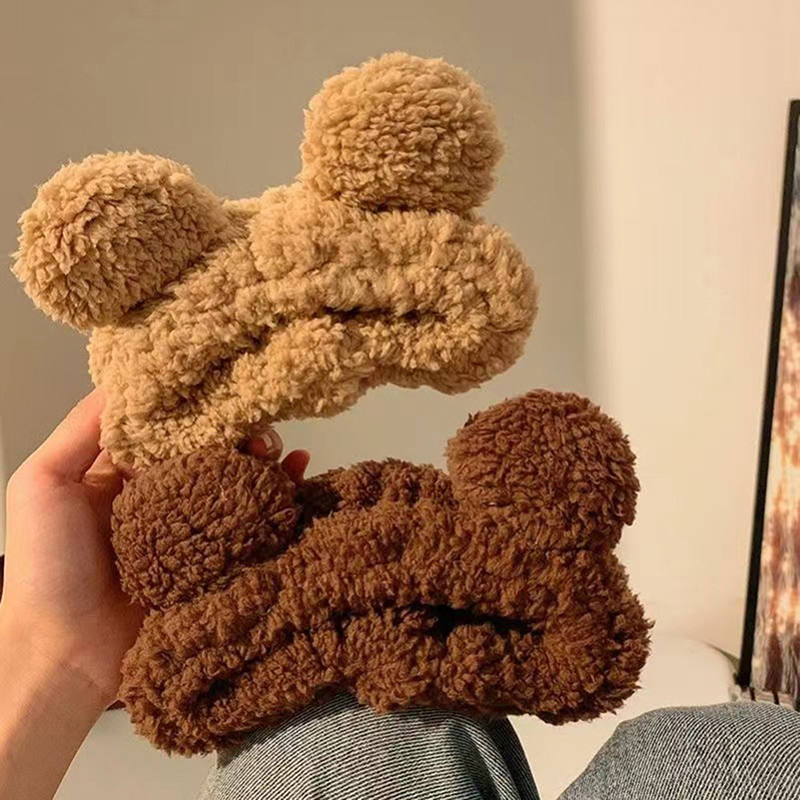 Velvet Animal Bear Ears Wash Face Headwear Furry Headband Cute Elastic Fullhouse. 