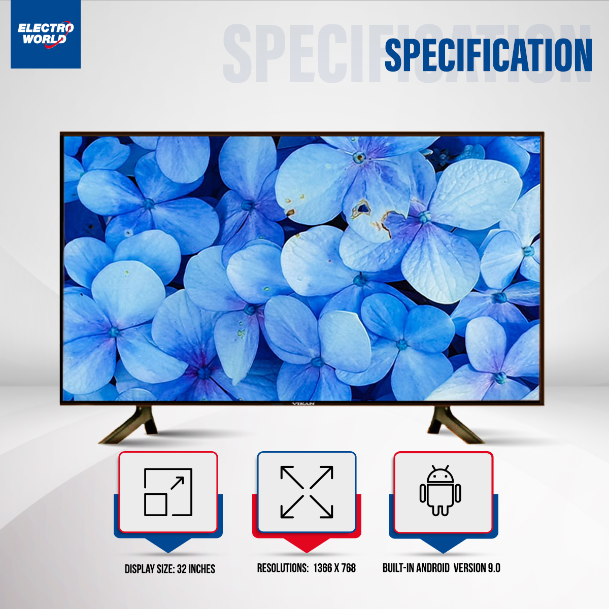 Vikan 32'' Double Glass tv Smart Android Tv Ram 2 Gb Rom 16 Gb 4K Supported Led Tv. 