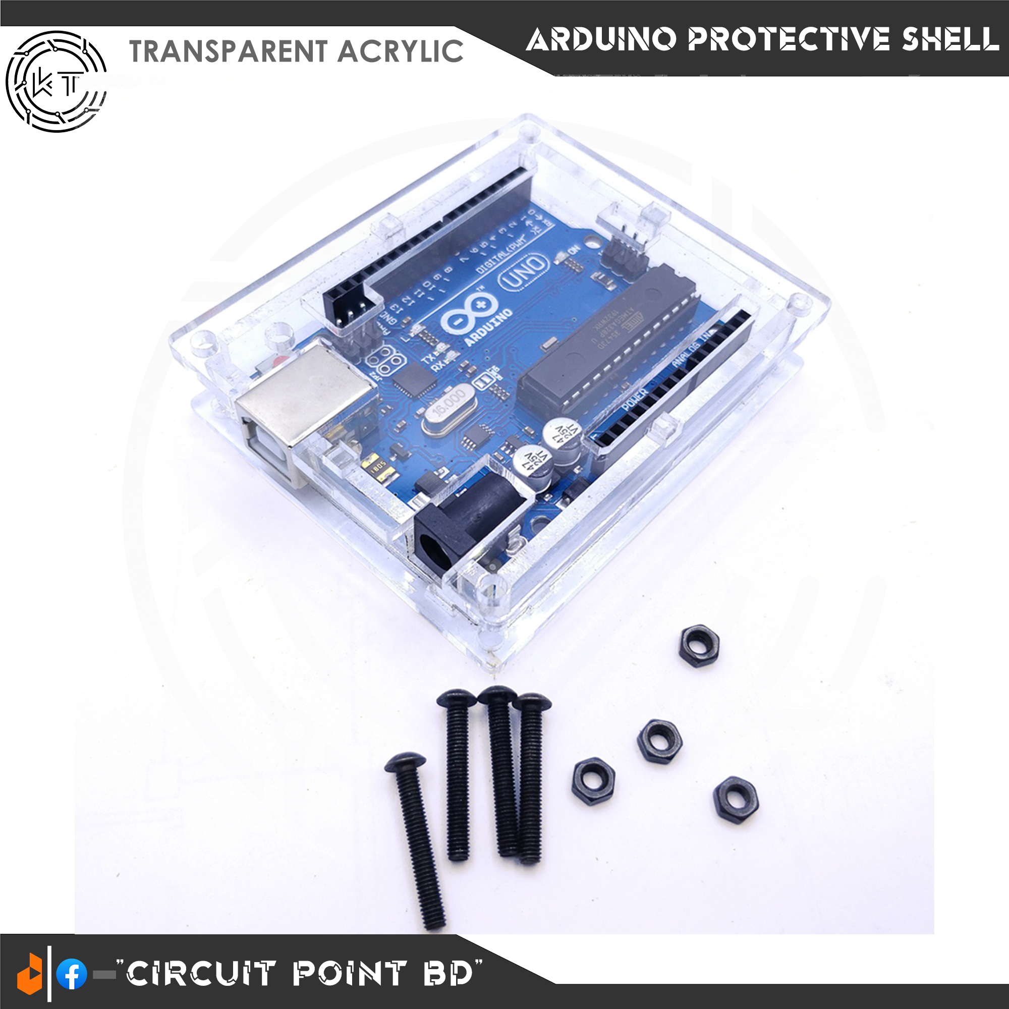 ARDUINO CASE PROTECTIVE ENCLOSURE SHELL 3D TRANSPARENT / CLEAR ACRYLIC BOX. SUITABLE FOR ARDUINO UNO R3 DIP/SMD/WIFI, UNO R4 WIFI/MINIMA, WEMOS D1.. 