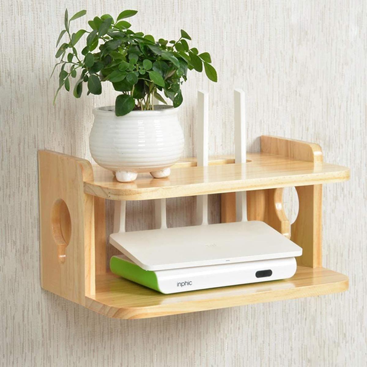 Wooden TV Background Floating Wall Shelf Wifi Router Shelf Decoder Wall Rack Storage Box Hanging Satellite TV Box Shelf Solid Wood Router Storage Box TV Wall Shelf Set-Top Box Partition 30 x 20 x 10 cm Creative Wall Shelf