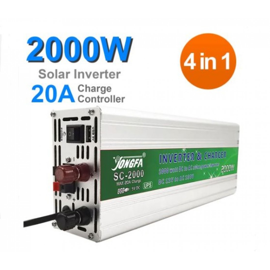 Jongfa 2000W Solar Inverter (4 in 1) 12V DC to 220V AC with IPS function + 20A Battery Charger + USB