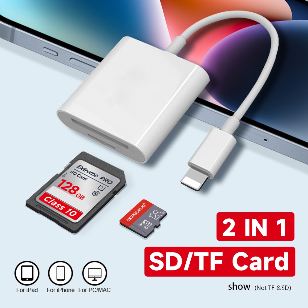 2 in 1 Lightning USB HUB Card Reader for Miro Mini SD card / SD card Flash Adapter / Card Reader with 2 Slot for iPhone/iPad. 