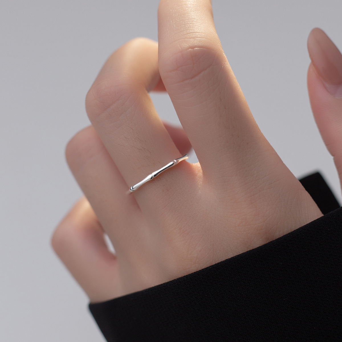 Silver-plated slub ring, women's niche design sense, 2022 new trendy personality, plain ring, index finger opening, light luxury ring