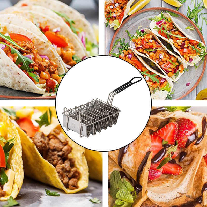 Taco Fryer Basket, Taco Shell Fryer, Holds 6 Shells Deep Fryer Taco Holders Basket with Grip Handle Taco Holder Stand. 