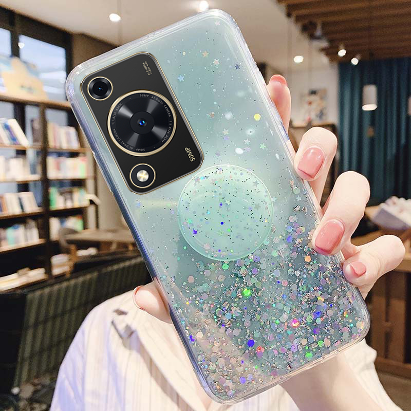 For Huawei Nova Y72 Case Glittering Soft Stars Moon Sequins Folding Stand Transparent Silicone Anti Drop For Huawei Nova Y72 Back Cover
