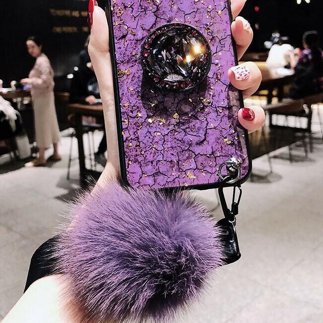 Ladies Back cover+Pop Up Socket+Pom Pom Stylish Luxury Gold Foil Bling Marble Phone Case Soft Silicone Glitter Back Cover for Apple 7 Plus/7s/8 Plus. 