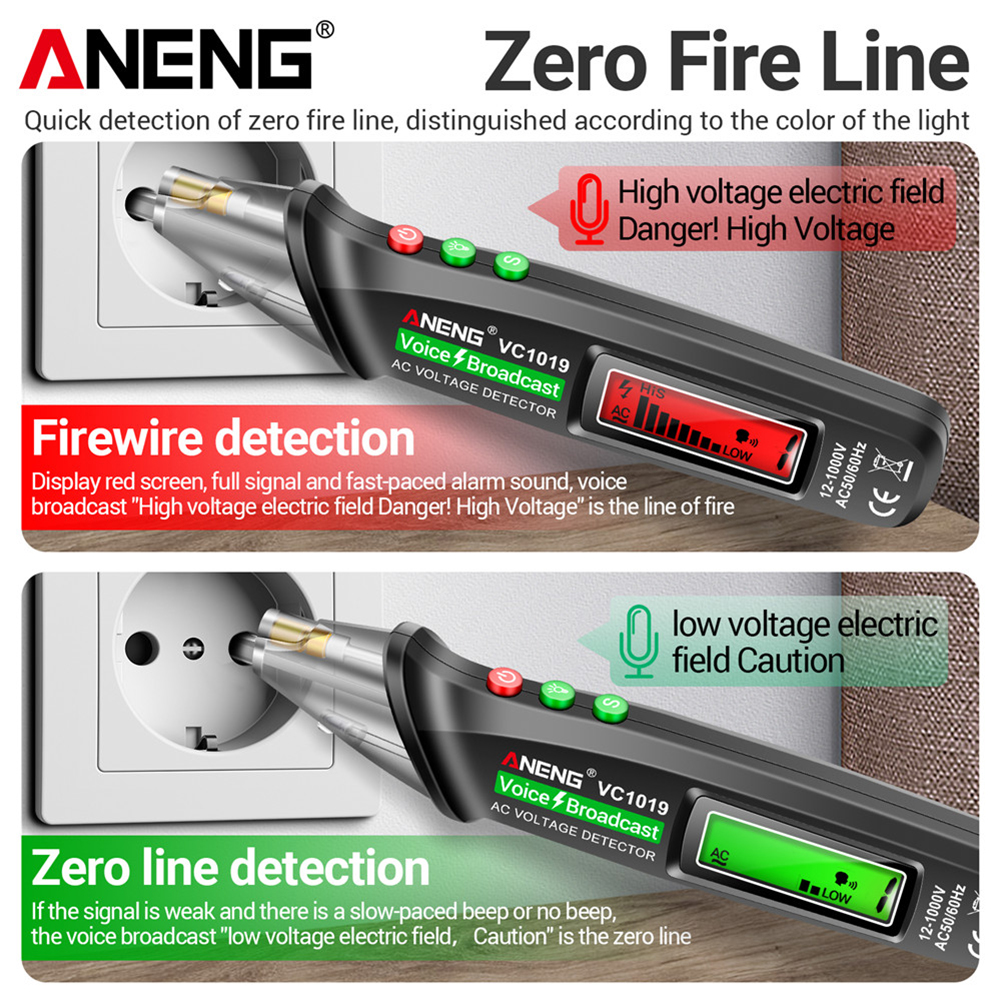 ANENG VC1019 DC AC Test Pen Voice Broadcast Voltage Detector 12-1000V Volt Current Non-Contact Pen Electric Tester Meter Tool. 