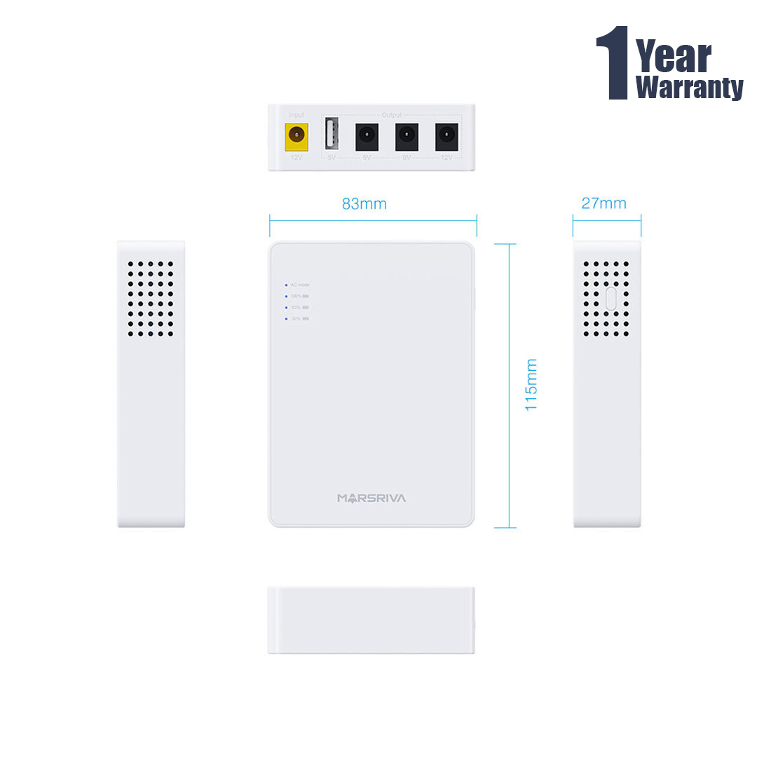 MARSRIVA KP3 EC 8400mAh Smart Mini Router DC UPS 18Watt max output with 3 DC output and 1 USB Output (Adapter not Included). 