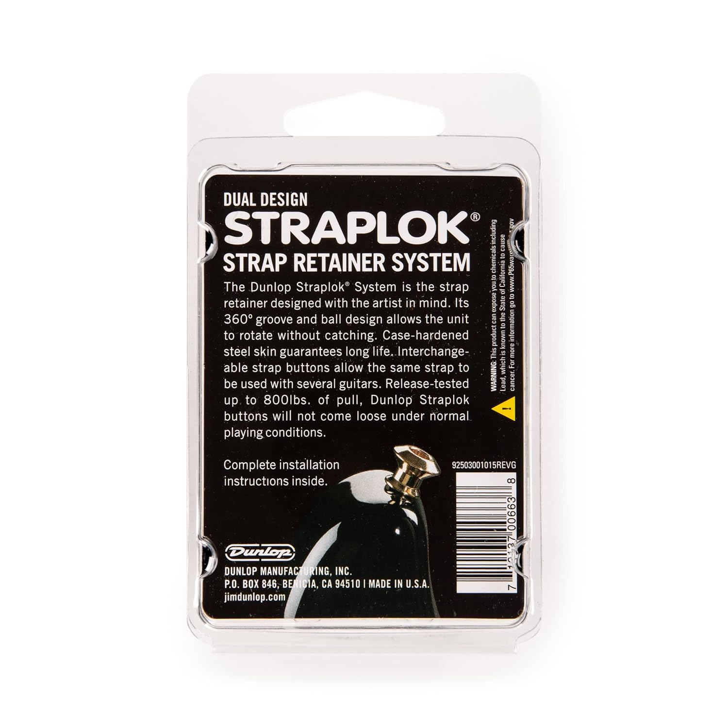 Dunlop SLS1033BK Straplok Dual Design Strap Retainer System, Black. 