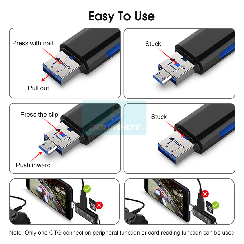 DoomHot Multifunctional 6-In-1 USB C Memory Card USB2.0 + Type-c + Micro + USB 3-In-1 Interface + TF / SD Card Reader 6-In-1 / 5-In-1 480mbps/s. 