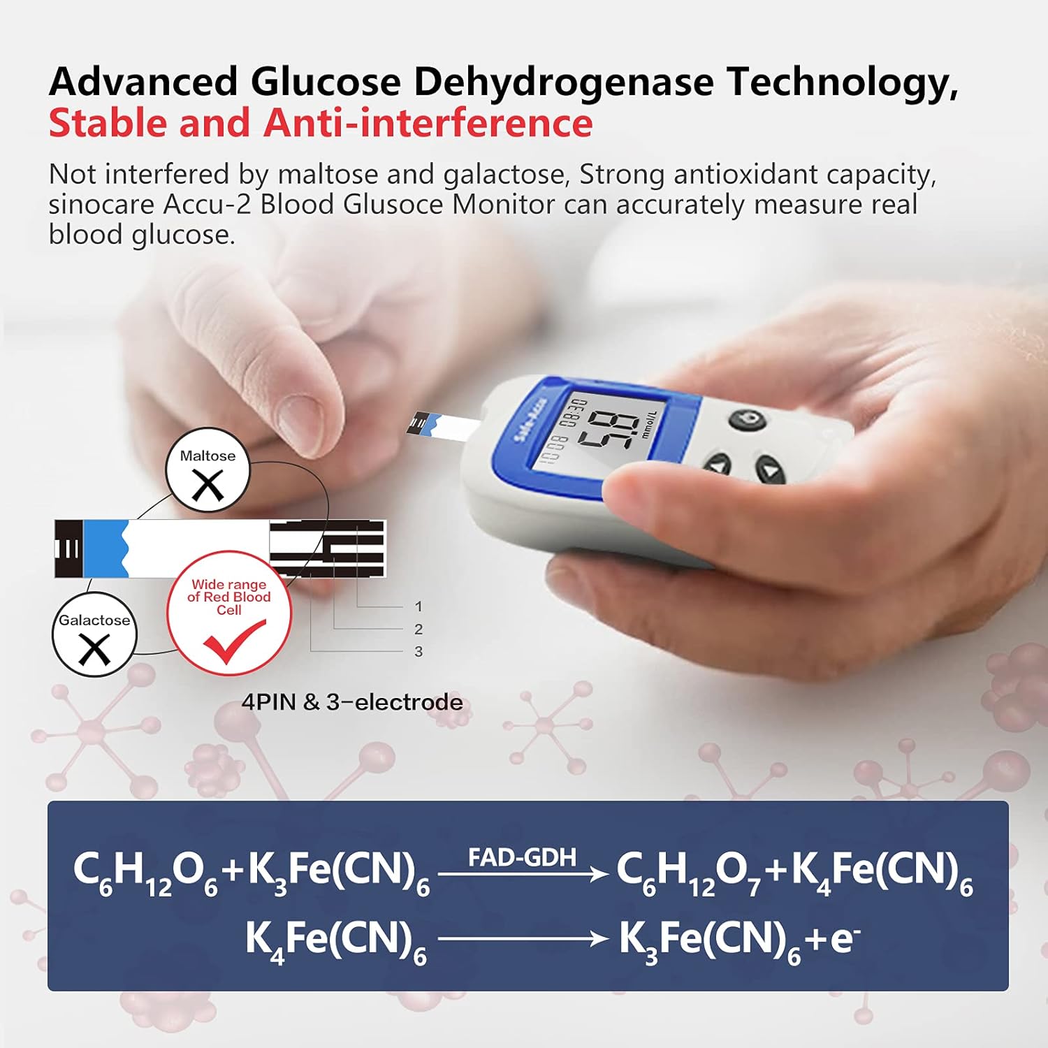 Sinocare Diabetes Test Kit, Blood Glucose Monitor, Safe-Accu2 Blood Sugar Testing Kit with Strips x 10 in mmol/L. 