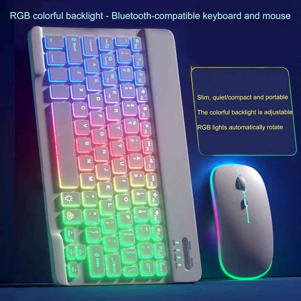 Wireless Keyboard Mouse Ergonomic Rechargeable Mute Button RGB Backlit Power-saving Auto Sleep Ultra-thin Dual Mode Bluetooth-co