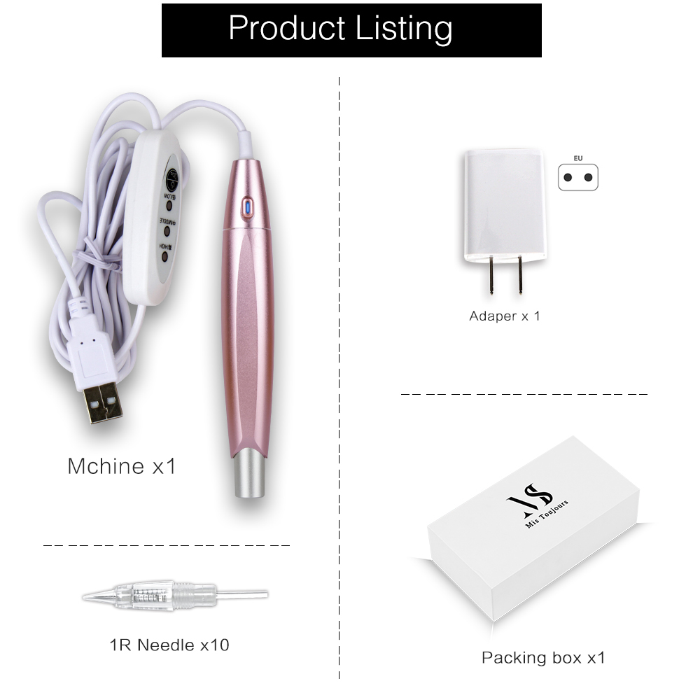 Elegant Microblading Machine With 10pcs 1R Cartridges For Semi Permanent Tattoo Eyebrows. 