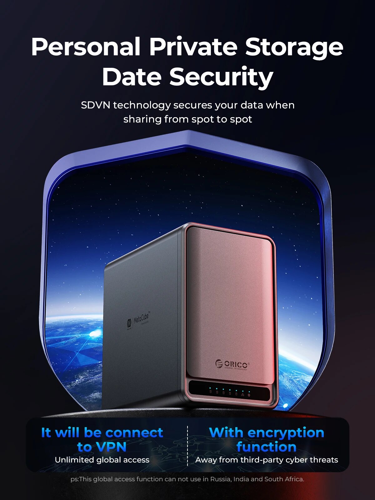 ORICO MetaCube Household Storage Type-C 3.5" HDD/SSD Dual-bay NAS with Automatic Backup Remote Access with Offline BT Download. 