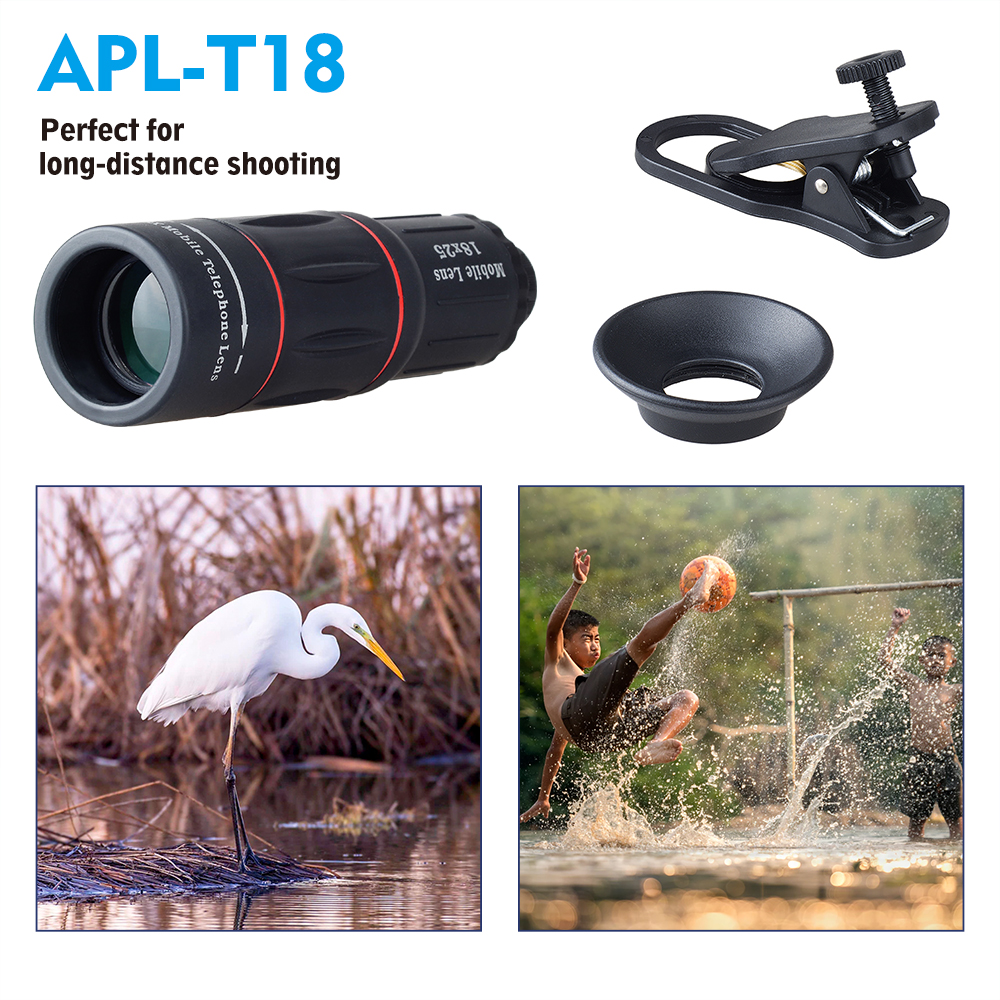 APEXEL Universal 18x25 Monocular Zoom HD Optical Cell Phone Lens Observing Survey 18X telephoto lens with tripod for Smartphone. 