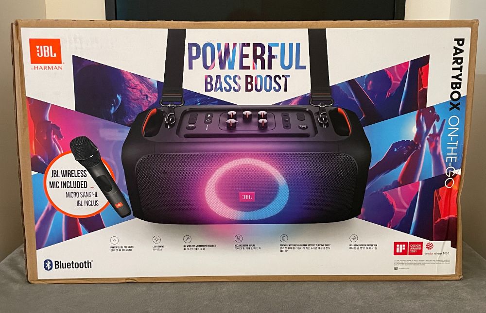 JBL PartyBox On-The-Go Portable Party Speaker with Microphone. 