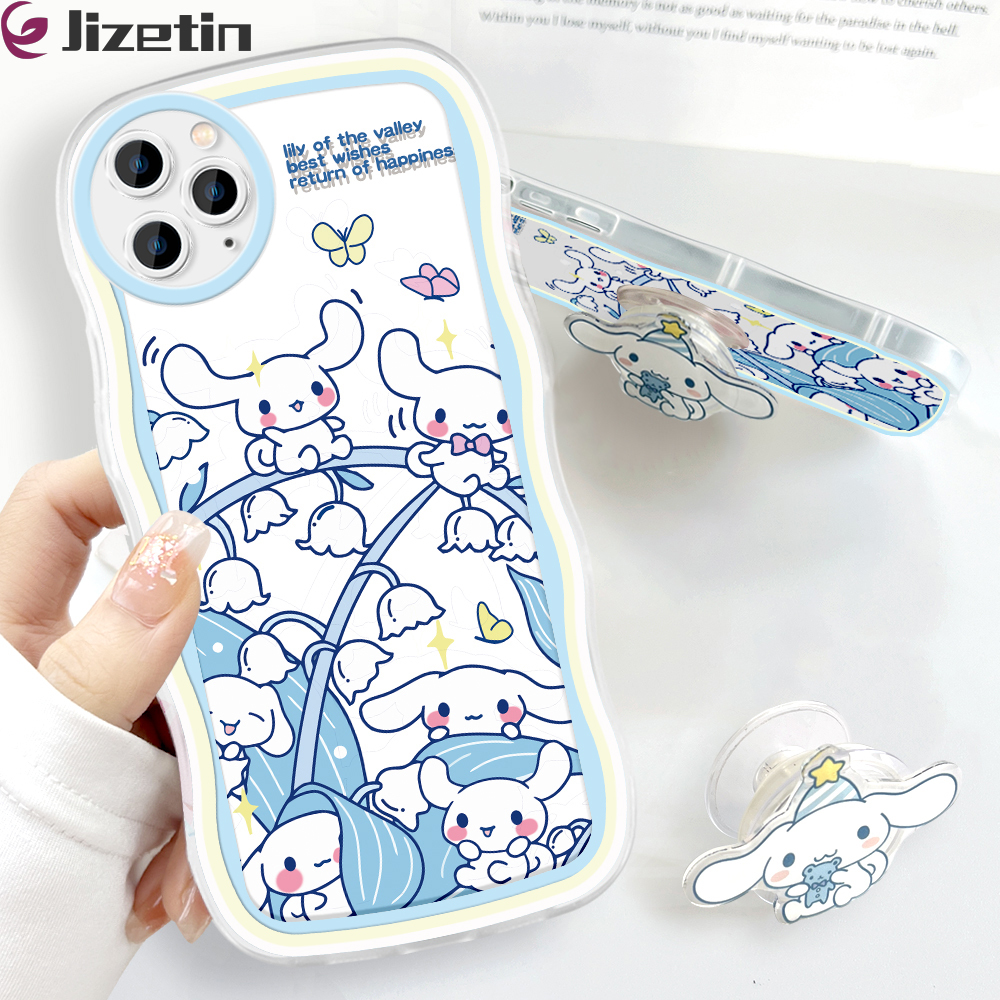 Jizetin for iPhone 12 Pro Back Cover + Free Pop Socket Sweet Melody Soft Wavy Shape TPU Phone Case For Girls Boys