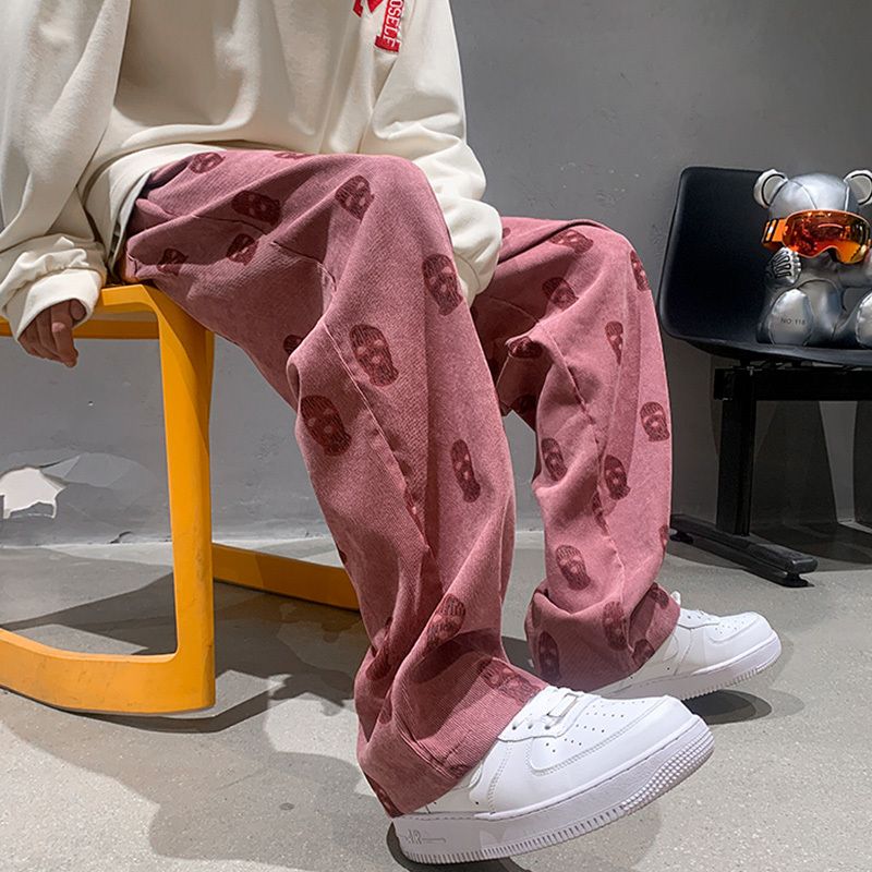 American-StylevibePants High Street TideinsFashion Pink Overalls Men's Straight West CoastoldschoolPants
