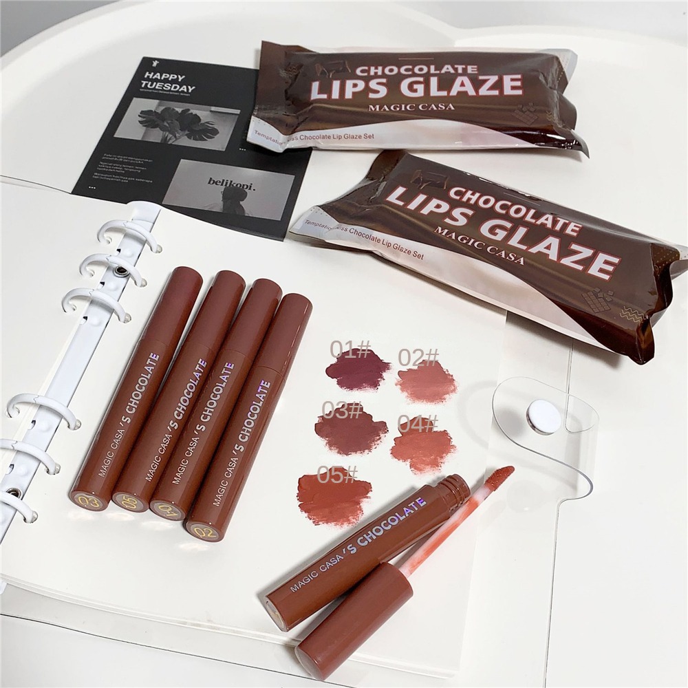 MAGIC CASA 5 Pcs Set Chocolate Matte Lip Glaze Set, Rich In Color, Long Lasting Waterproof Not Easy To Decolorize Lipstick. 