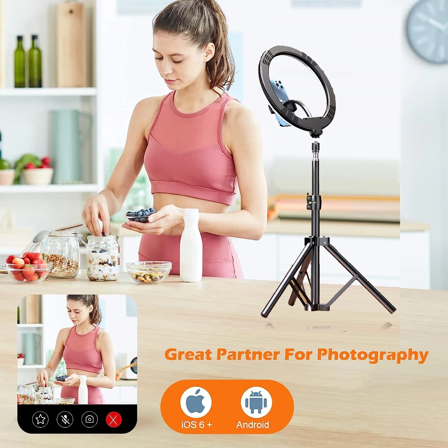 Desktop Overhead Tripod 26CM 16CM Ring Light Table Tabletop With Phone Holder Boom Arm For Live Youtube Streaming Video. 