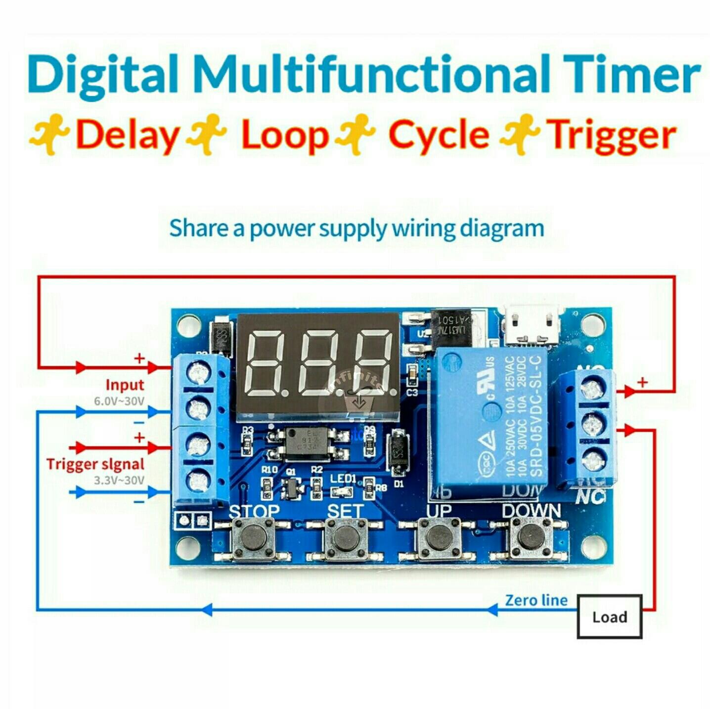 XY-J02 WS16 DC 6-30V 5V LED ডিসপ্লে অটোমেশন Cycle Loop Trigger Timer. 