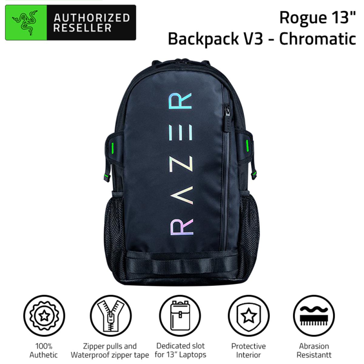 RAZER Rogue 13" Backpack V3 Compact Travel Backpack with 13" Lap-top Compartment Water Resistant Anti-Wrinkle Polyester Exterior Bag. 