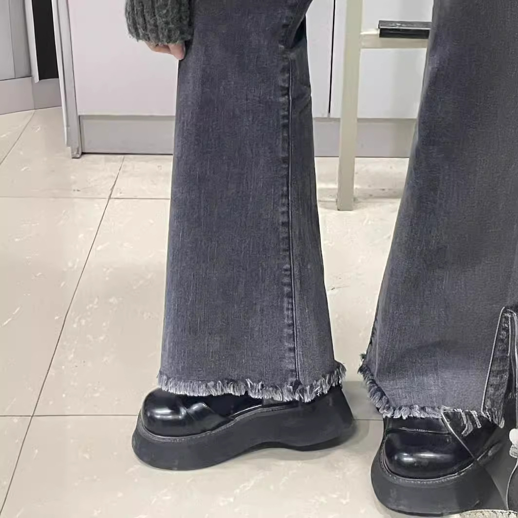Pear-shaped body bootcut jeans women's autumn and winter plus-size fat sister high-waisted thin and fluffy flared pants 11. 