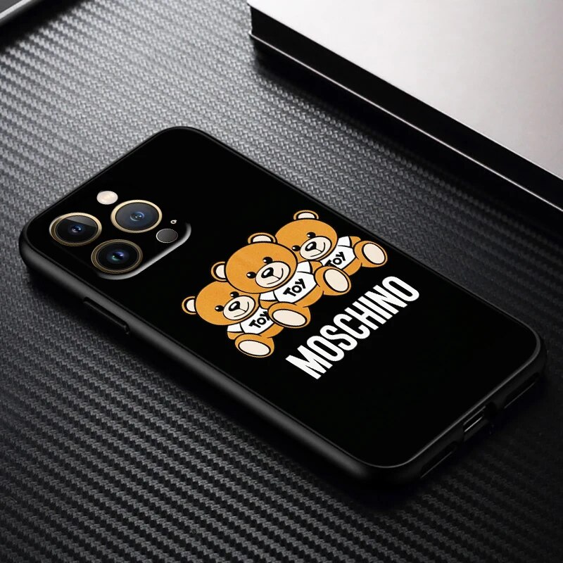 Fashion Teddy Bear Carton Phone Case For Apple iPhone 15 14 13 12 11 Mini XS XR X 8 7 6 6S SE Plus Pro Max Black Soft Cover. 