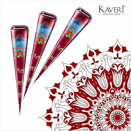 Kaveri Natural Mehndi Cones with 25g each Reddish Brown (Pack of 12 Pieces). 